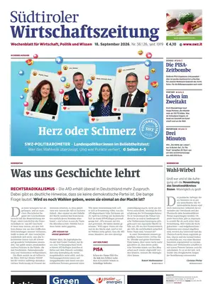 Prima Pagina "Südtiroler Wirtschaftszeitung"