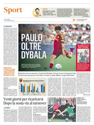 Prima Pagina "Il Messaggero SPORT"